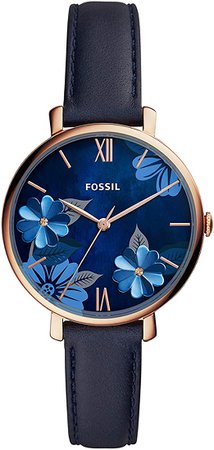 Amazon.com: Fossil Women's Jacqueline Quartz Leather Three-Hand Watch, Color: Rose Gold Floral, Navy (Model: ES4673): Fossil: Watches