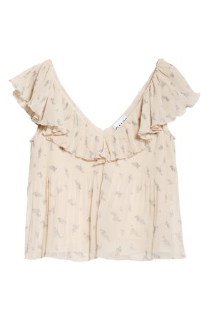 Ganni Floral Pleated Georgette Blouse | Ivory