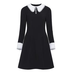 Gothic Long Sleeve Black School Girl Collar Dress – Glam And Pop