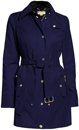 Michael Michael Kors Women's Navy Blue Hooded Belted Trench Coat Jacket