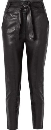 Faxon Belted Leather Slim-leg Pants - Black