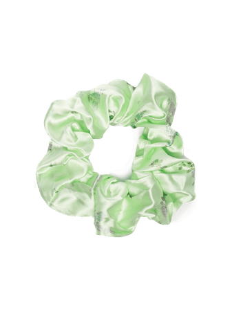 GANNI Green Floral Print Silk Scrunchie