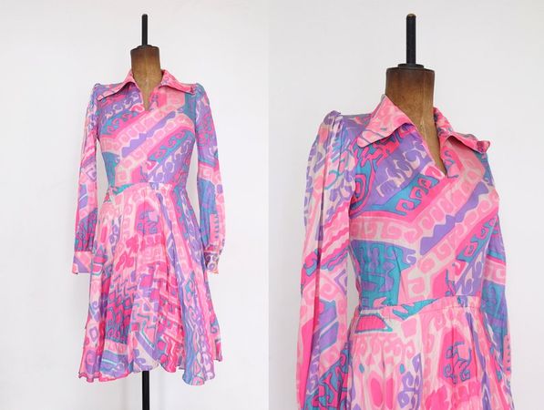 Vintage 60s 'Lady Tiffany' Silk Groovy Psych Dress | Etsy