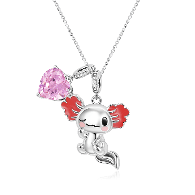 Mexican Axolotl & Heart Necklace - gnoce.co.uk