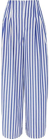 Evi Grintela - Cornella Striped Cotton-poplin Wide-leg Pants - Blue