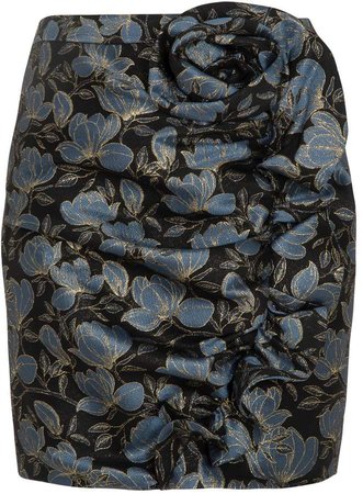 HATHAIRAT - Blue Brocade Rose Drape Skirt