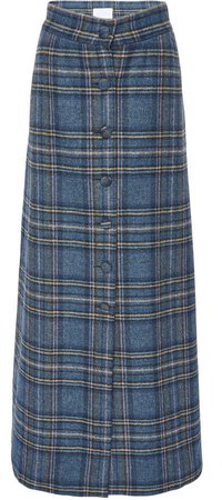 Virgin Wool Plaid High Waist Maxi Skirt