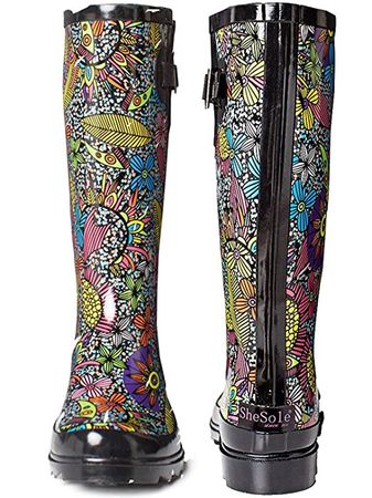Buy SheSole Women's Waterproof Rubber Tall Rain Boots Galoshes Garden Shoes Floral Printed US 6 Black at Amazon.in