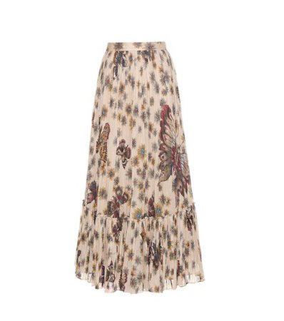 Printed pleated cotton maxi skirt