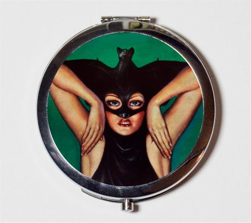 Pâte Bat Lady Compact miroir Goth années 1920 Vintage | Etsy
