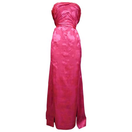 A Cristobal Balenciaga Damask Chiffon Couture Evening Dress Circa 1960 For Sale at 1stDibs