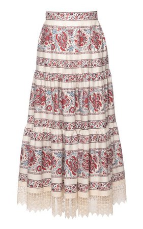 Paysanne Lace-Trimmed Printed Cotton Midi Skirt By Lena Hoschek | Moda Operandi