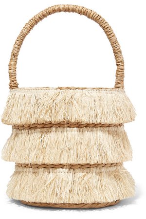 Kayu Lolita mini fringed woven straw tote