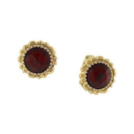 14K Gold-Dipped Red Crystal Button Clip On Earrings