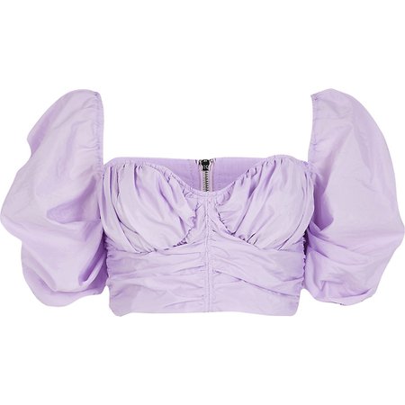 Light purple ruched puff sleeve crop top | River Island