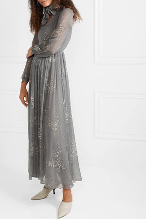 Co | Pussy-bow floral-print crinkled silk-chiffon maxi dress | NET-A-PORTER.COM