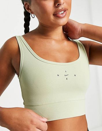 Nike Training Dri-FIT One Luxe ribbed tank top in dusty green | ASOS