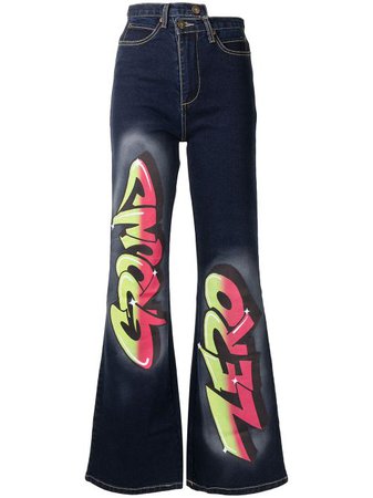 Ground Zero graffiti-logo flared jeans - FARFETCH