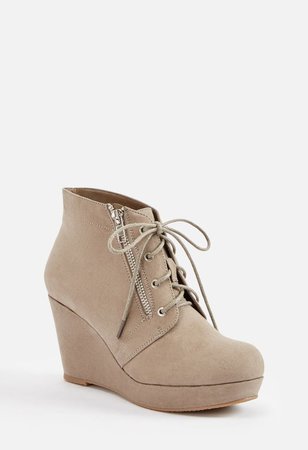 Ofelia Wedge Lace-Up Bootie in Burgundy - Get great deals at JustFab