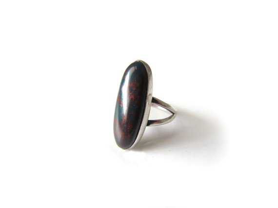Antique Sterling Silver Blood Stone Ring c.1970s