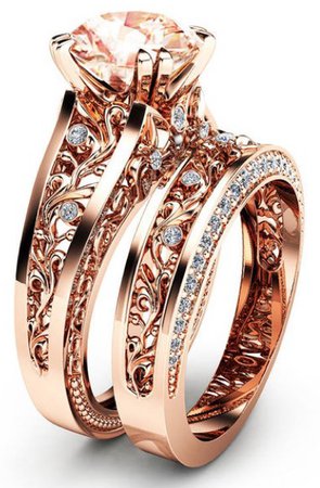 Rose Gold Morganite Engagement Ring Set