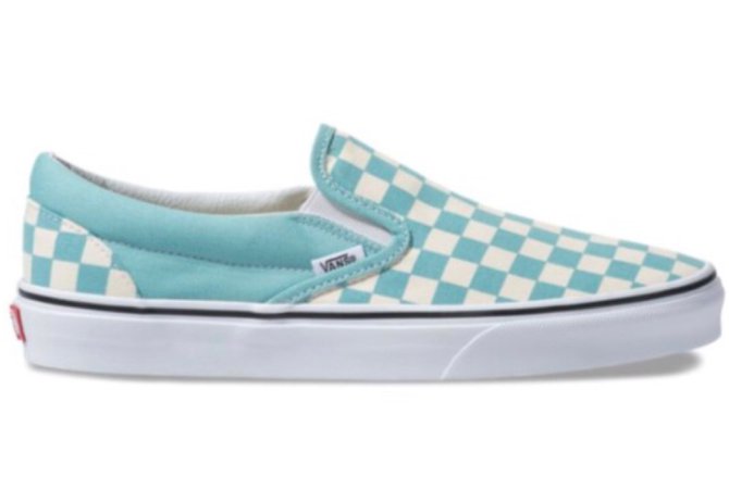 vans checkered turquoise and white