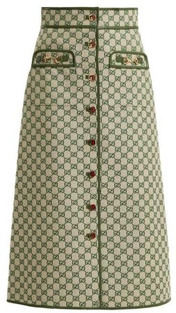 Gg Logo Cotton Blend Skirt - Womens - Green Multi