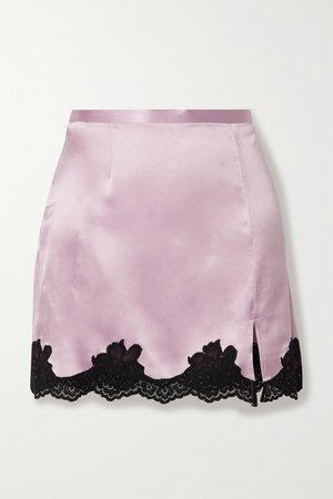 Lilac James lace-trimmed silk-satin mini skirt | Fleur du Mal | NET-A-PORTER