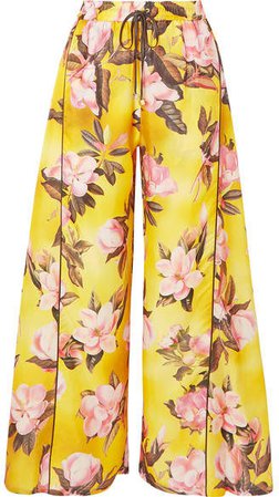 F.R.S For Restless Sleepers - Apate Floral-print Satin-twill Wide-leg Pants - Yellow