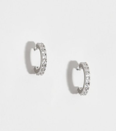Silver Cubic Zirconia Mini Hoop Earrings | New Look