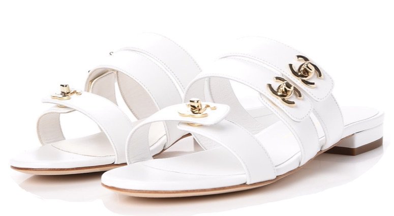 white Chanel mules
