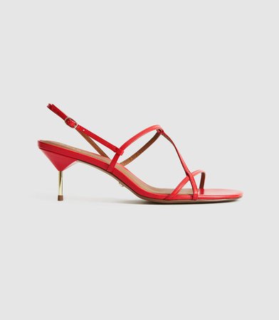 Ophelia Red Leather Strappy Kitten Heels – REISS