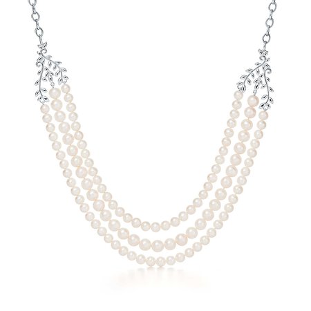 Paloma Picasso® Olive Leaf three-row pearl necklace in sterling silver. | Tiffany & Co.
