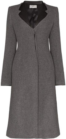 faux leather-trimmed lapel coat