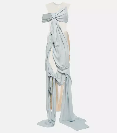 Gathered Satin And Mesh Gown in Blue - Acne Studios | Mytheresa