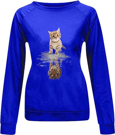 Lindsayii Cute Cat Round Neck Long Sleeve Loose Sweatshirt for Women at Amazon Women’s Clothing store