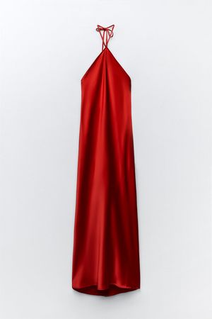 SATIN HALTER SLIP DRESS - Red | ZARA United Kingdom