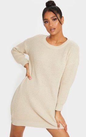 Stone Basic Knit Jumper Dress | Knitwear | PrettyLittleThing