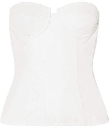 Paneled Leather And Lace Bustier Top - White