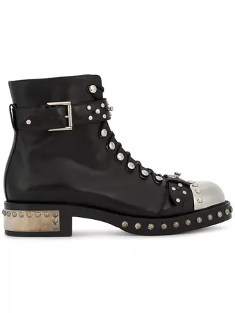 Alexander McQueen Black Studded Leather Ankle Boots - Farfetch