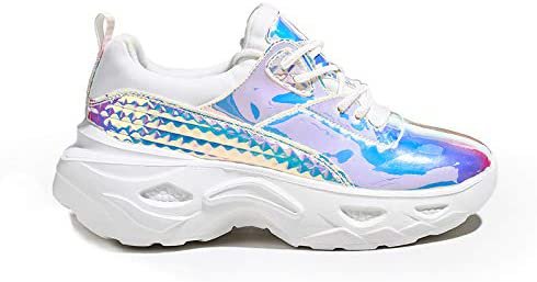 Amazon.com | LUCKY STEP Women Ugly Chunky Dad Sneakers Holographic Iridescent Metallic Comfortable Walking Shoes | Walking