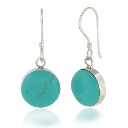 Amazon.com: 925 Sterling Silver Blue Turquoise Stone Round Dangle Hook Earrings: Gateway