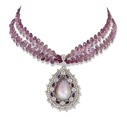 MABÉ PEARL AMETHYST AND DIAMOND PENDANT NECKLACE