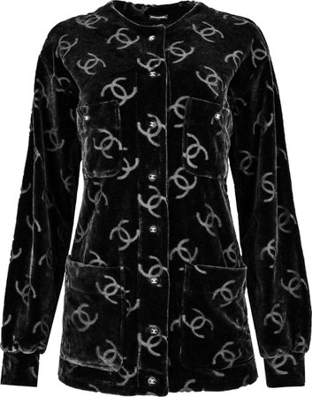 Chanel Black Velour Logo Spring 1996 Runway Jacket | EL CYCER