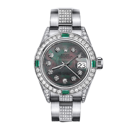 Rolex, Black Pearl 36mm Datejust SS Center Diamonds & Emerald watch