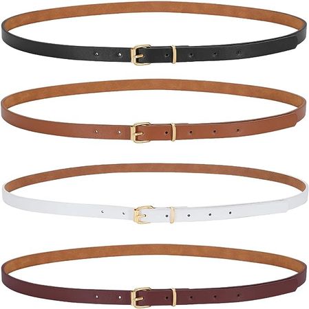 Balteus Women Skinny Belt 4 Set Thin Faux Leather Belt with Gold Double O Buckle for Summer Dresses Jeans and Pants at Amazon Women’s Clothing store