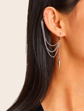 Spike Detail Chain Earring With Ear Cuff 1pc | ROMWE