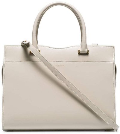 cream Uptown small leather tote bag
