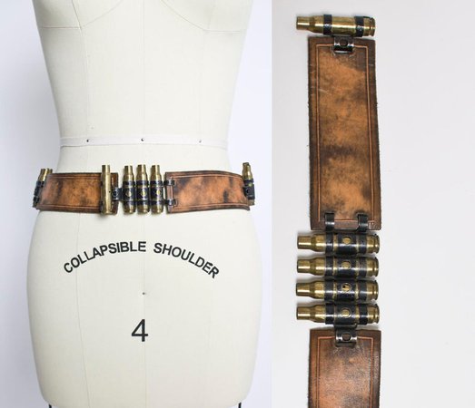 Vintage 1970s Belt Brown Leather BULLET SHELLS Waist Belt | Etsy