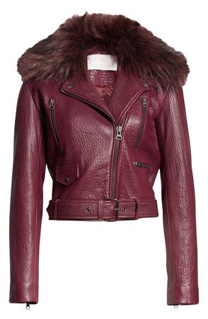 Ramy Brook Maguire Leather Moto Jacket with Removable Faux Fur Collar | Nordstrom